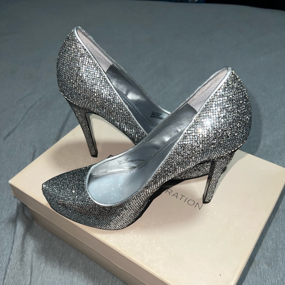 BCBG Generation Sparkling Silver Pumps, size 6, worn once